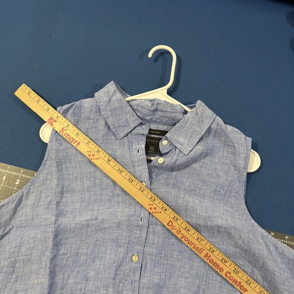 Tahari Linen Shirt Dress Size 1X Sky Blue Heather Button-Front Sleeveless - New - Picture 3 of 8